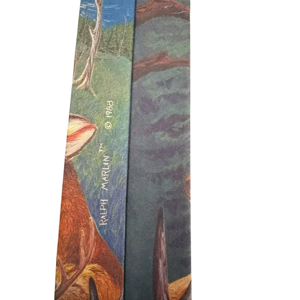 Ralph Marlin Deer Wildlife 100% Polyester Vintage Novelty Necktie